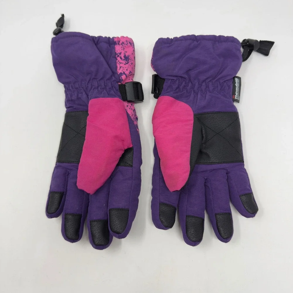 Girl's Purple Pink Snowflake 3M Thinsulate Insulated‎ Ski Gloves Size 7-16
